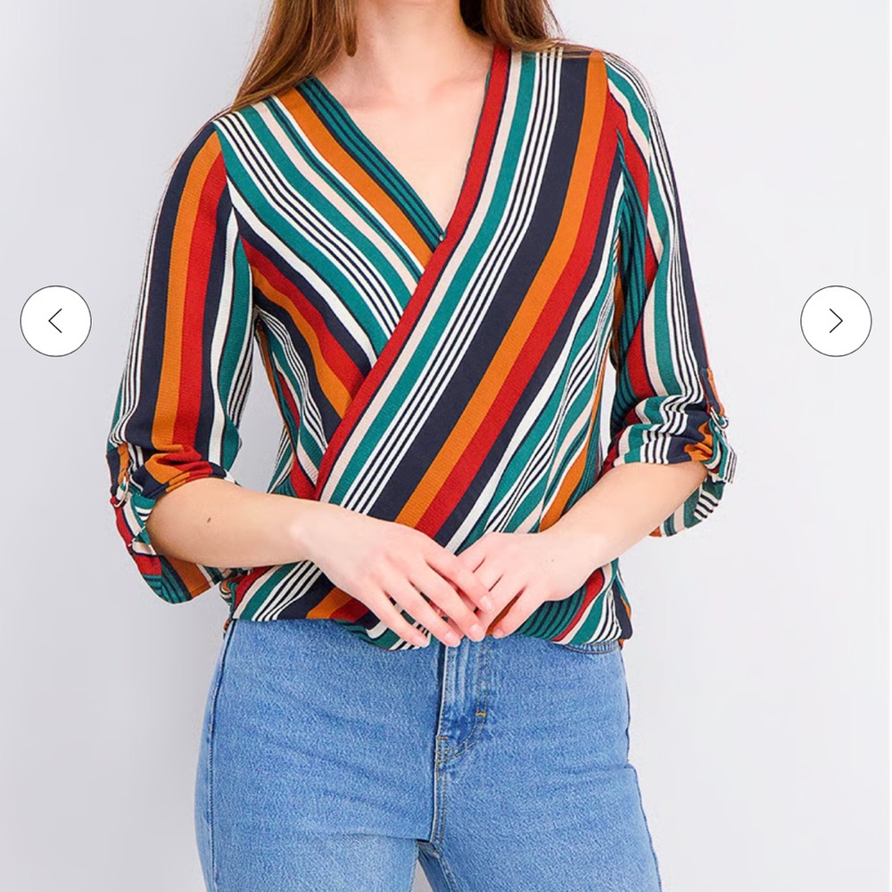 BCX Women's Colorful Striped Wrap Blouse